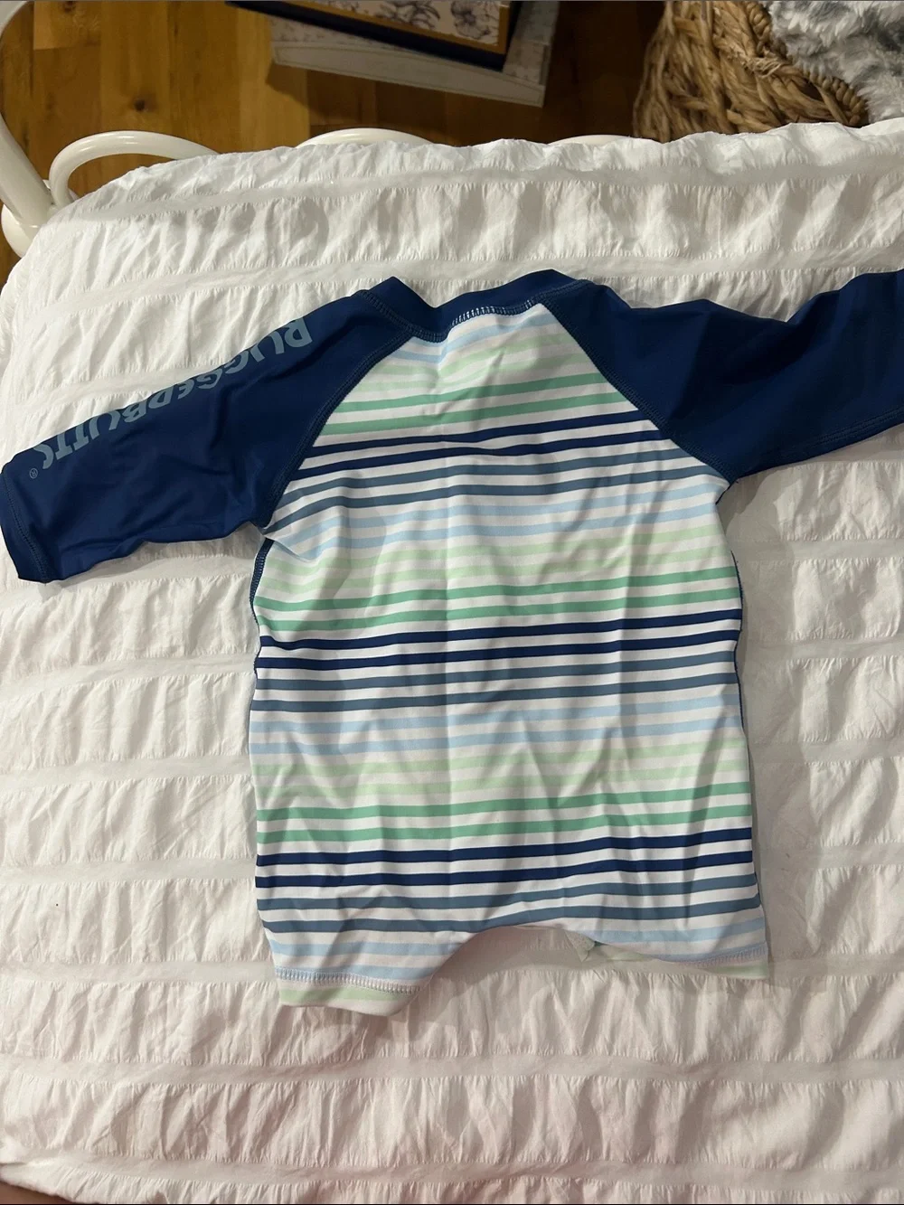 Rugged Butts Navy & Green Stripe swimsuit 0-3m